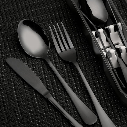 Portable Utensils Set with Case, 4pcs Stainless Steel Reusable Silverware for Lunch Camping School Picnic Workplace Travel, Lunch Box Includ Fork Spoon Knife,Easy to clean,Dishwasher Safe(Rainbow)