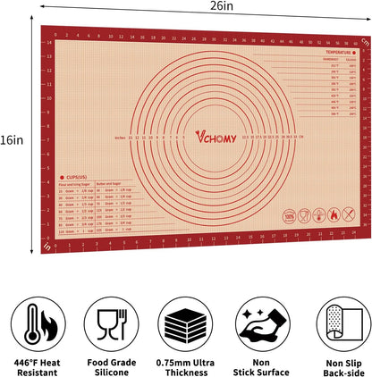 Extra Large Silicone Pastry Mat for Counter Rolling Dough,36x24 Inch,0.75mm Thick,Non Slip Silicone Baking Mat with Measurement(36 x 24 In,Red)