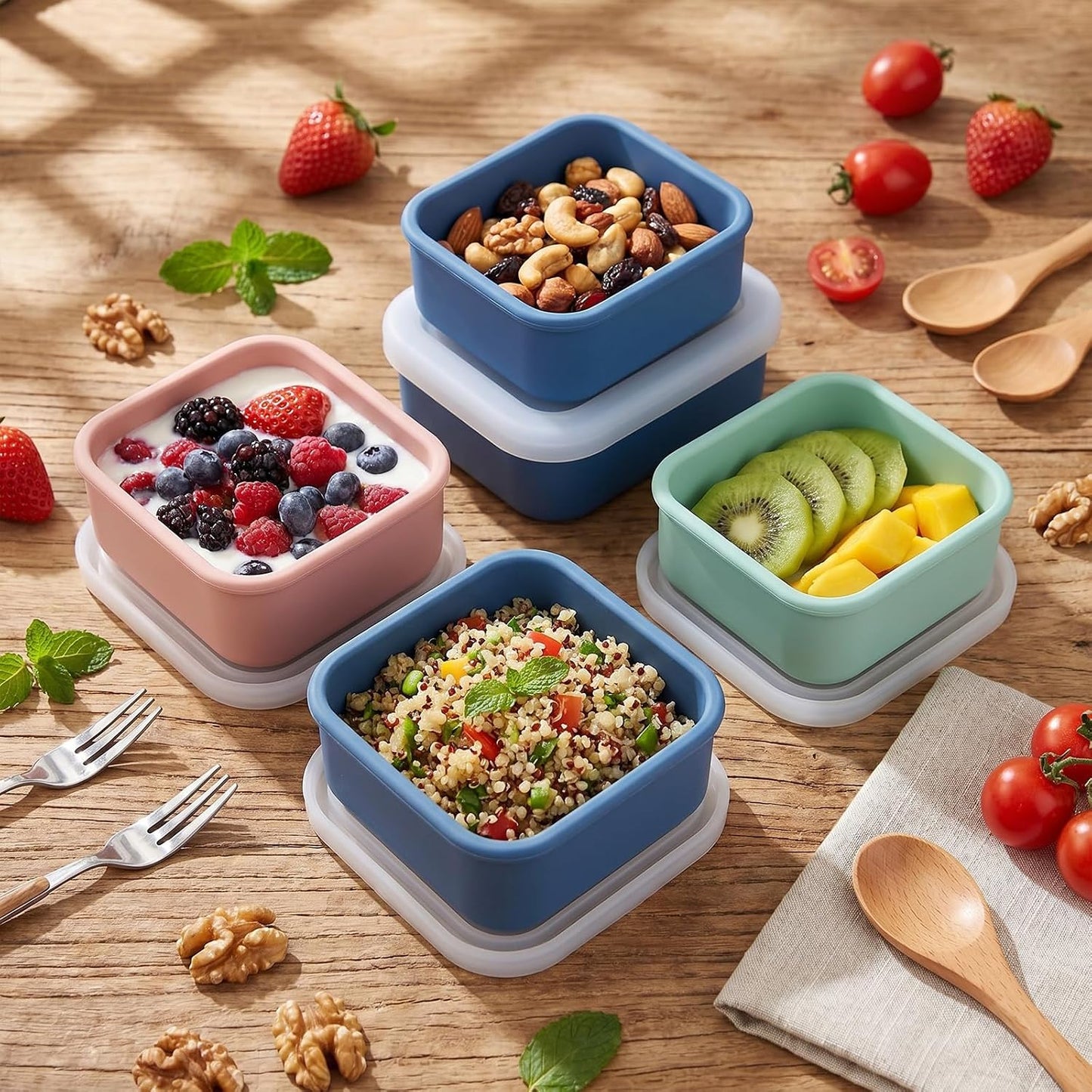 Blushtier 10 Pcs Silicone Freezer Molds with Lid Reusable Meal Prep Containers Silicone Soup Freezer Molds Food Preserving Ice Tray for Portion Control Soups Sauces Stews, 5 Colors(1 Cup, 1/2 Cup)