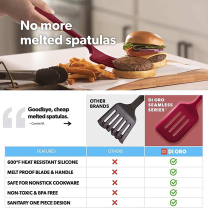 DI ORO Silicone Turner Spatula Set - Kitchen Spatulas for Nonstick Cookware - Cooking Utensils for Flipping Eggs & Pancakes - 600°F Heat-Resistant BPA Free Turners - Dishwasher Safe (4pc, Black)