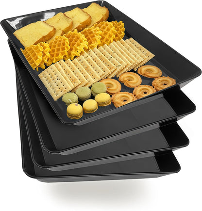 Serving Tray Platter, 4 Pack Food Tray for Veggie Fruit Snack Dessert Cookie Cheese, Food Trays for Party Supplies Display, Plastic Platters for Serving Food, Large White Trays, BPA Free