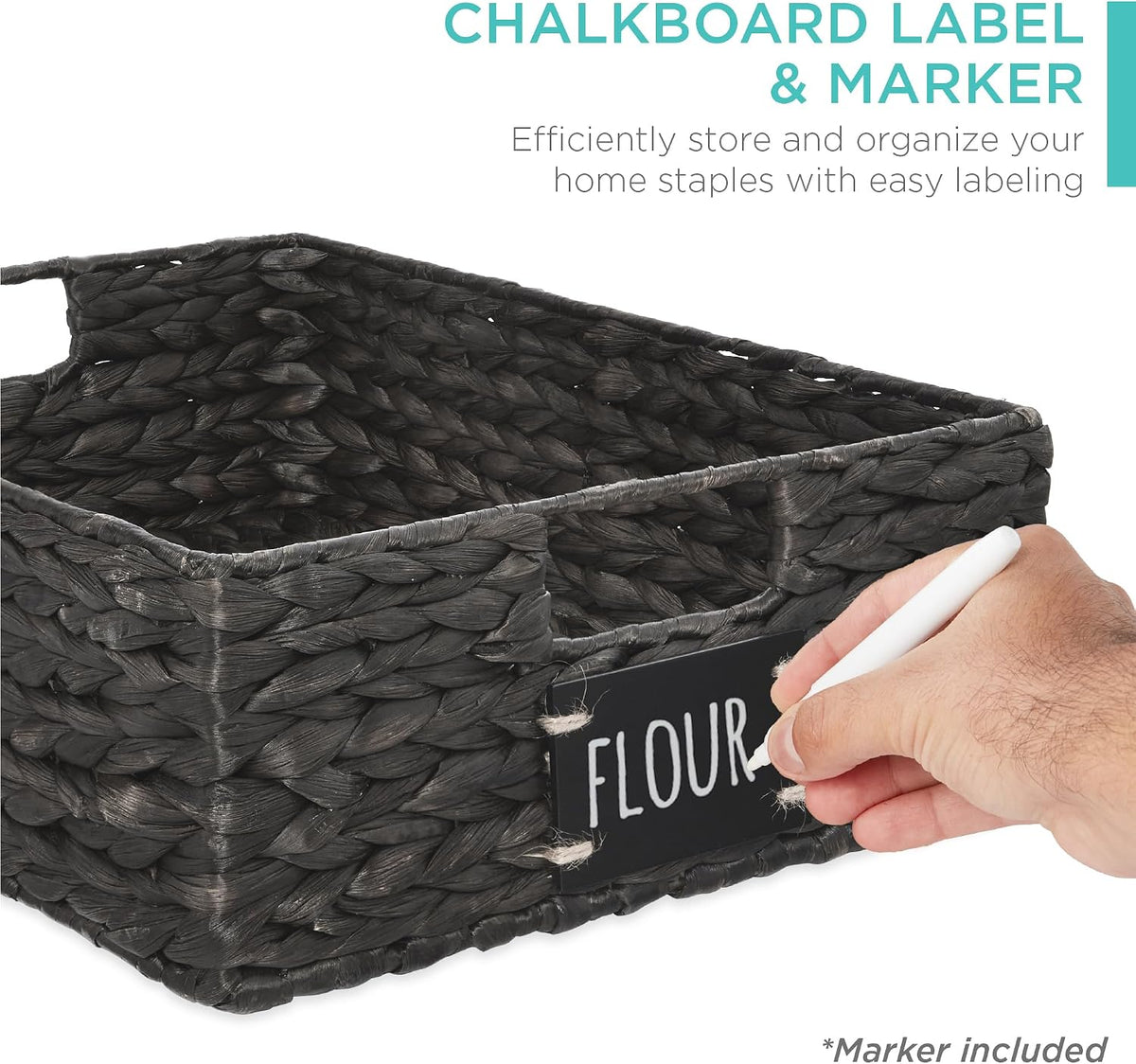 Best Choice Products Set of 4 9x12in Water Hyacinth Pantry Baskets, Woven Organizers w/Chalkboard Label, Chalk Marker - Natural