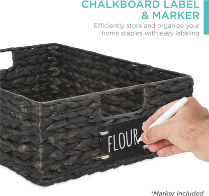 Best Choice Products Set of 4 9x12in Water Hyacinth Pantry Baskets, Woven Organizers w/Chalkboard Label, Chalk Marker - Natural