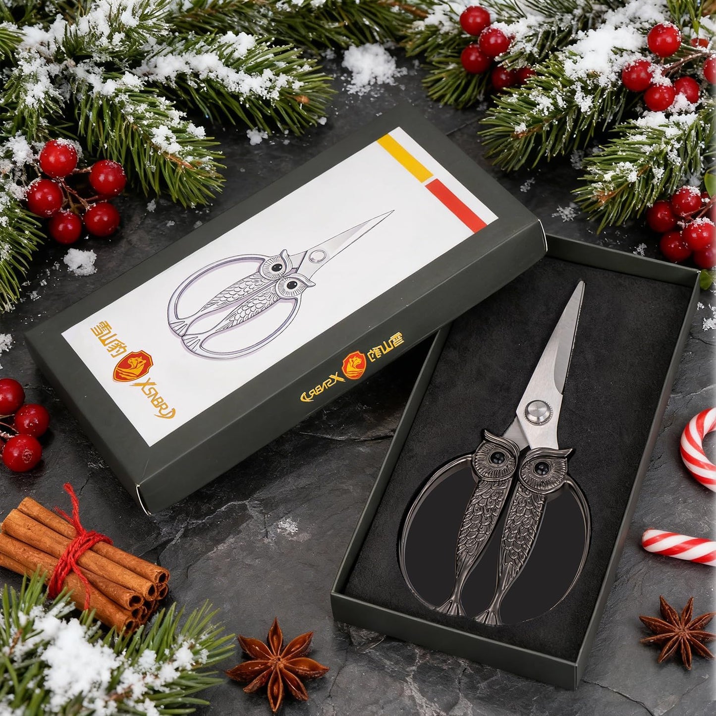 Kitchen Owl Scissors - Stainless Steel Kitchen Scissors, Sharp Meat Scissors, Dishwasher Safe, Heavy-duty Poultry Scissors, Food Cooking Scissors, Gift for Men and Women (Pearl nickel, large)