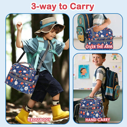 FlowFly Kids Double Decker Cooler Insulated Lunch Bag Large Tote for Boys, Girls, Men, Women, With Adjustable Strap, Unicorn