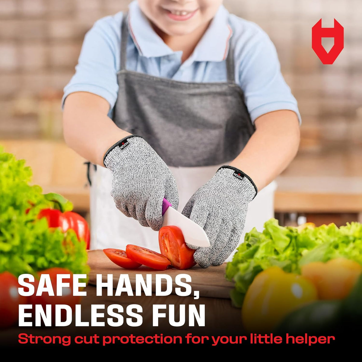 NoCry Kids Cutting Gloves, XS (8-12 Years) — 100% Food Grade and Level 5 Protection — Comfortable and Lightweight, Yet Tough — Ambidextrous — Ideal for Fishing, Wood Carving and Whittling