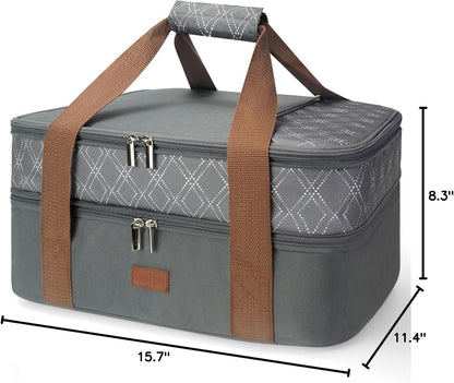 Expandable Casserole Carrier Bag - Double Decker Food Bag, Insulated Casserole Carrier for Hot or Cold Food, Lasagna Holder Tote for Picnics,Beaches,Traveling or Gifts