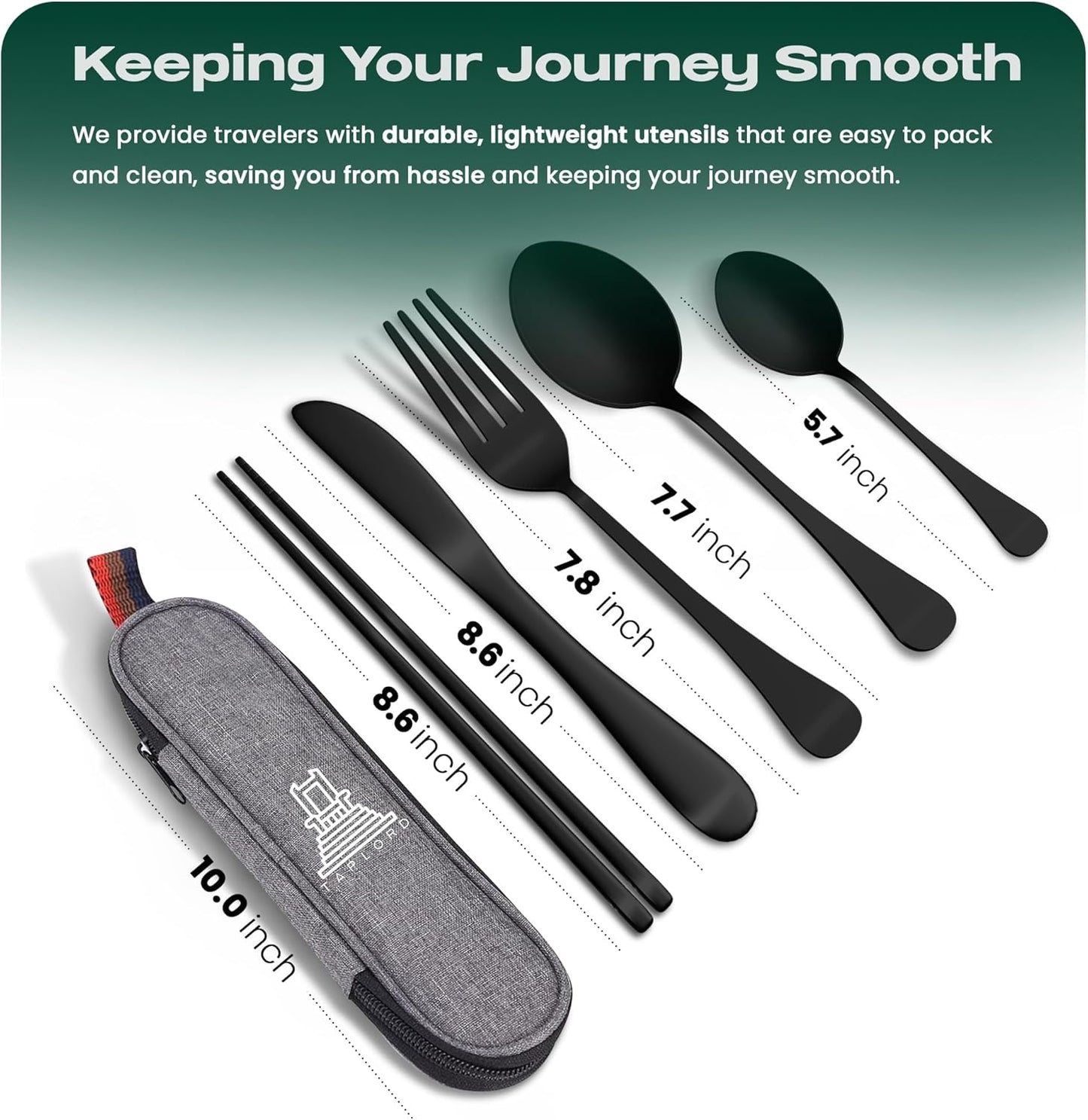 Taplord Portable Travel Silverware Set With Case, Includes 10 Pcs of Travel Utensils With Case, Stainless Steel Flatware Set For Camping, Lightweight (Multi-Color)