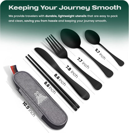 Taplord Portable Travel Silverware Set With Case, Includes 10 Pcs of Travel Utensils With Case, Stainless Steel Flatware Set For Camping, Lightweight (Multi-Color)