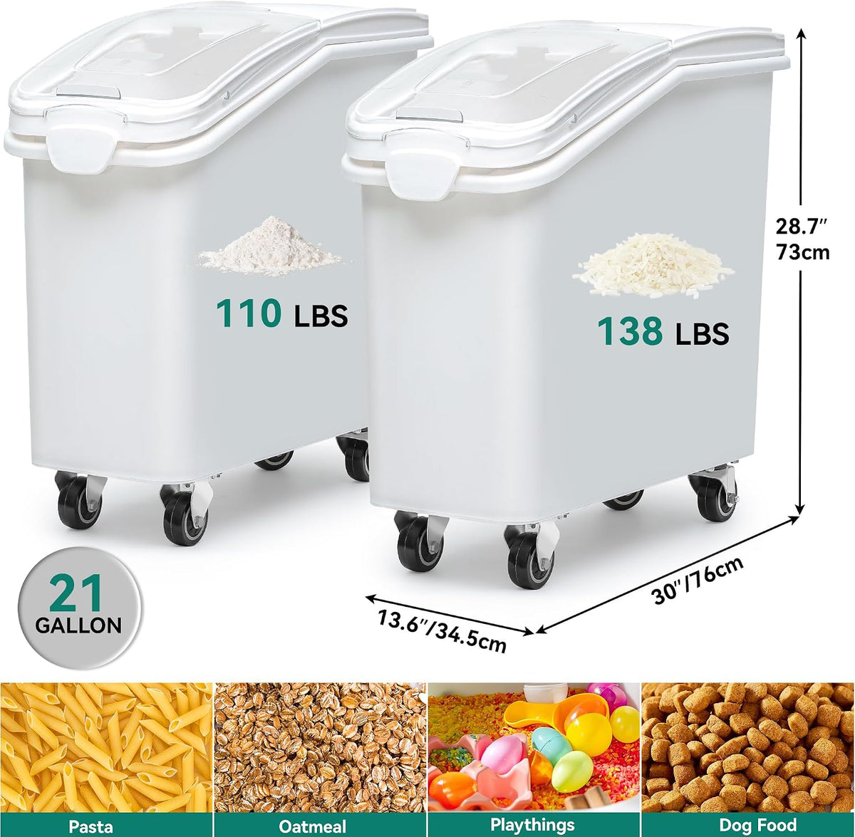 YITAHOME 50L/90lb Large Ingredient Flour Storage Bin, Commercial 11.4-Gallon Rice Storage Container 280 Cups Bulk Flour storage Bins with Wheels,Scoop,Lid and scale, Rice Bin for Kitchen, White
