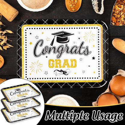 JarThenaAMCS 3Pcs Graduation Serving Trays 13 x 10 Inch Bachelor' s Hat Diploma Glitter Reusable Melamine Platter Congrats 2026 Grad Serving Dishes for Graduate Party Sharing Snacks Fruit Dessert