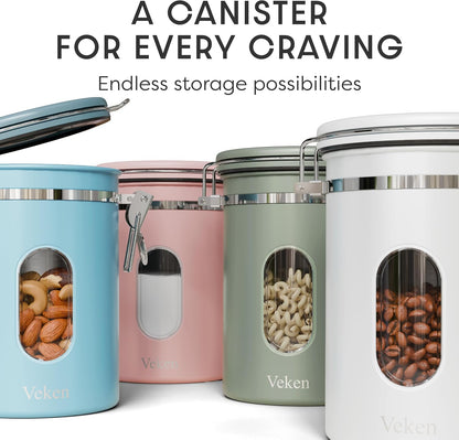 Veken Coffee Canister with Window, Family Choice Awards Winner, Airtight Stainless Steel Home Kitchen Food Storage Container with Lids for Grounds, Beans, Tea, Flour,Cereal,Sugar Jars,Scoop,16OZ,Black