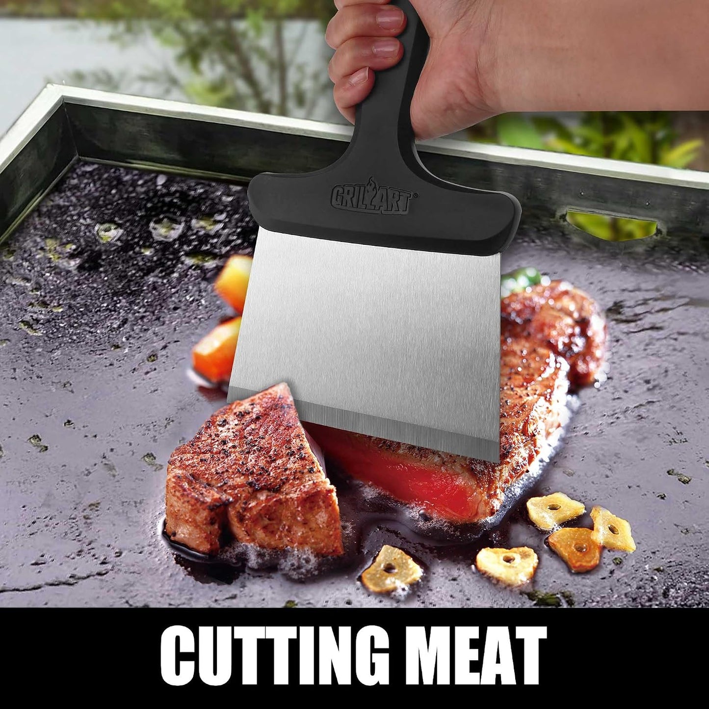 GRILLART Griddle Cleaning Kit for Blackstone, Flat Top Grill Cleaning Kit with Grill Stone, Griddle Scraper, Scouring Pad and Handles, Multifunctional Griddle Accessories for Rusty Grills, Orange