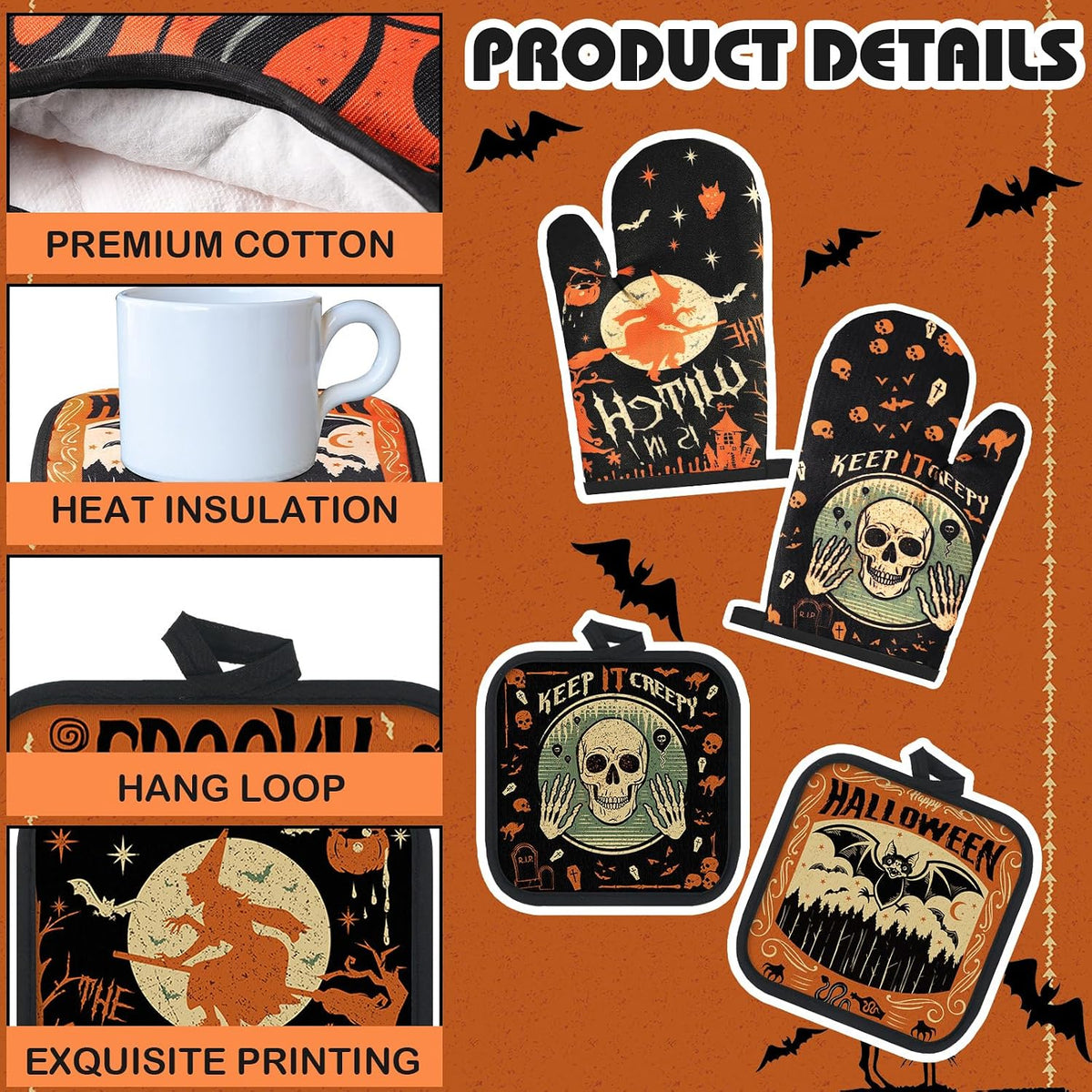 SiliFine 12 Pcs Fall Pumpkin Kitchen Towels Oven Mitts Pot Holders Set