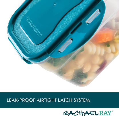 Rachael Ray Leak-Proof Nestable Container Food Storage Bin Set, 10-Piece, Clear with Teal Lids