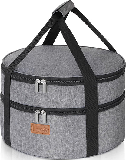 Lifewit Insulated Single Decker Round Casserole Carrier, Portable Pie Carrier Bag for Hot or Cold Food, Fits 12.5" Baking Dish, Thermal Lunch Tote for Potluck Parties, Picnic and Cookouts, Grey