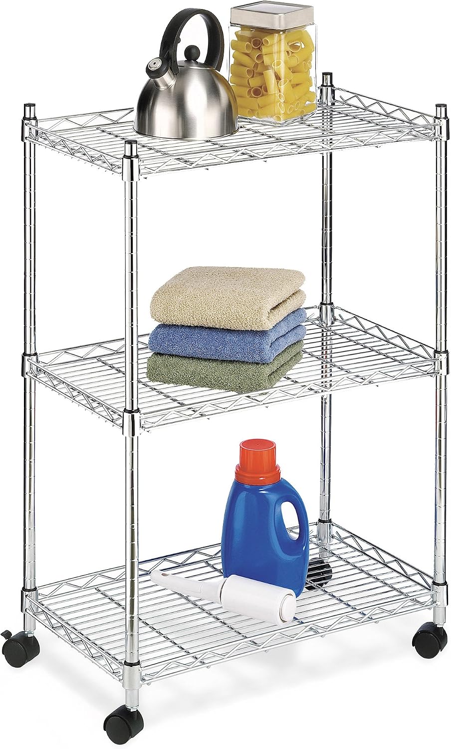 Whitmor 2-Wire Shelving Unit, Metal Storage Shelves, Stacking Shelf with Basket, Easy Assembly Home Organizer for Pantry, Kitchen, Garage, Plant