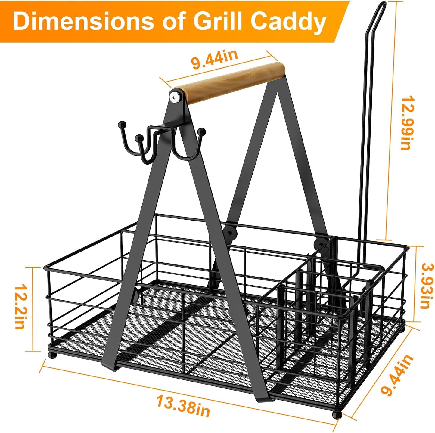 JBBTOOL Grill Caddy with 2 Paper Towel Holders, BBQ Caddy for Outdoor Grill, Picnic Condiment Utensil Caddy, Camping Essentials, RV, Tailgating, Grilling Accessories, Camping Kitchen, Gifts for Men