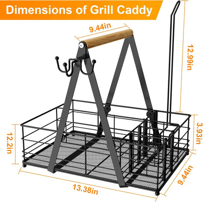 JBBTOOL Grill Caddy with 2 Paper Towel Holders, BBQ Caddy for Outdoor Grill, Picnic Condiment Utensil Caddy, Camping Essentials, RV, Tailgating, Grilling Accessories, Camping Kitchen, Gifts for Men