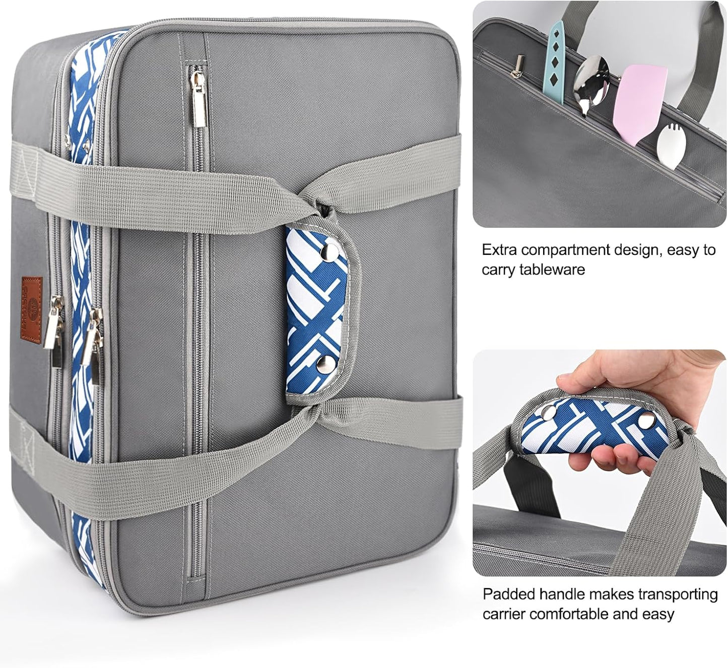 CaCTOUR Casserole Carrier for Hot or Cold Food, Expandable Double Decker Food Carrier with Silicone Hand Protectors - Fits 9“x13” Baking Dish-Lasagna Holder Tote for Parties Potluck Picnic (Gray)