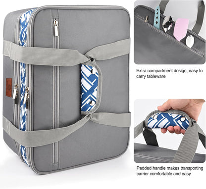 CaCTOUR Casserole Carrier for Hot or Cold Food, Expandable Double Decker Food Carrier with Silicone Hand Protectors - Fits 9“x13” Baking Dish-Lasagna Holder Tote for Parties Potluck Picnic (Gray)