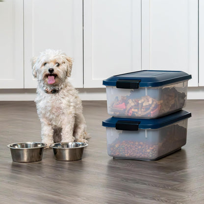 IRIS USA Dog Food Storage Container, 2 Pack, Up to 30 lbs Each, Airtight Seal for Freshness, Wheels for Rolling, Easy One Hand Opening, Made in USA, BPA Free, Clear/Black