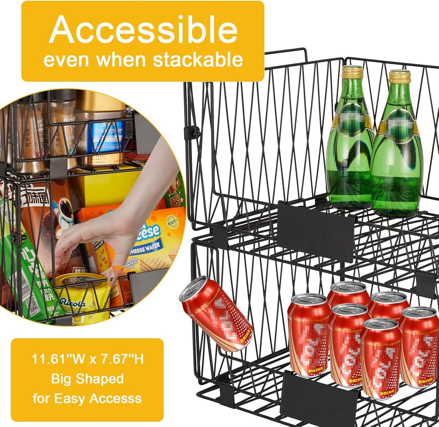 4 PACKS XXL Kitchen Organization and Storage Pantry Baskets, Fruit & Vegetable Basket for Kitchen Cabinet, Stackable Wire Baskets for Snack Chips Onion Potato Cans