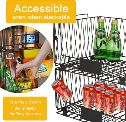 4 PACKS XXL Kitchen Organization and Storage Pantry Baskets, Fruit & Vegetable Basket for Kitchen Cabinet, Stackable Wire Baskets for Snack Chips Onion Potato Cans