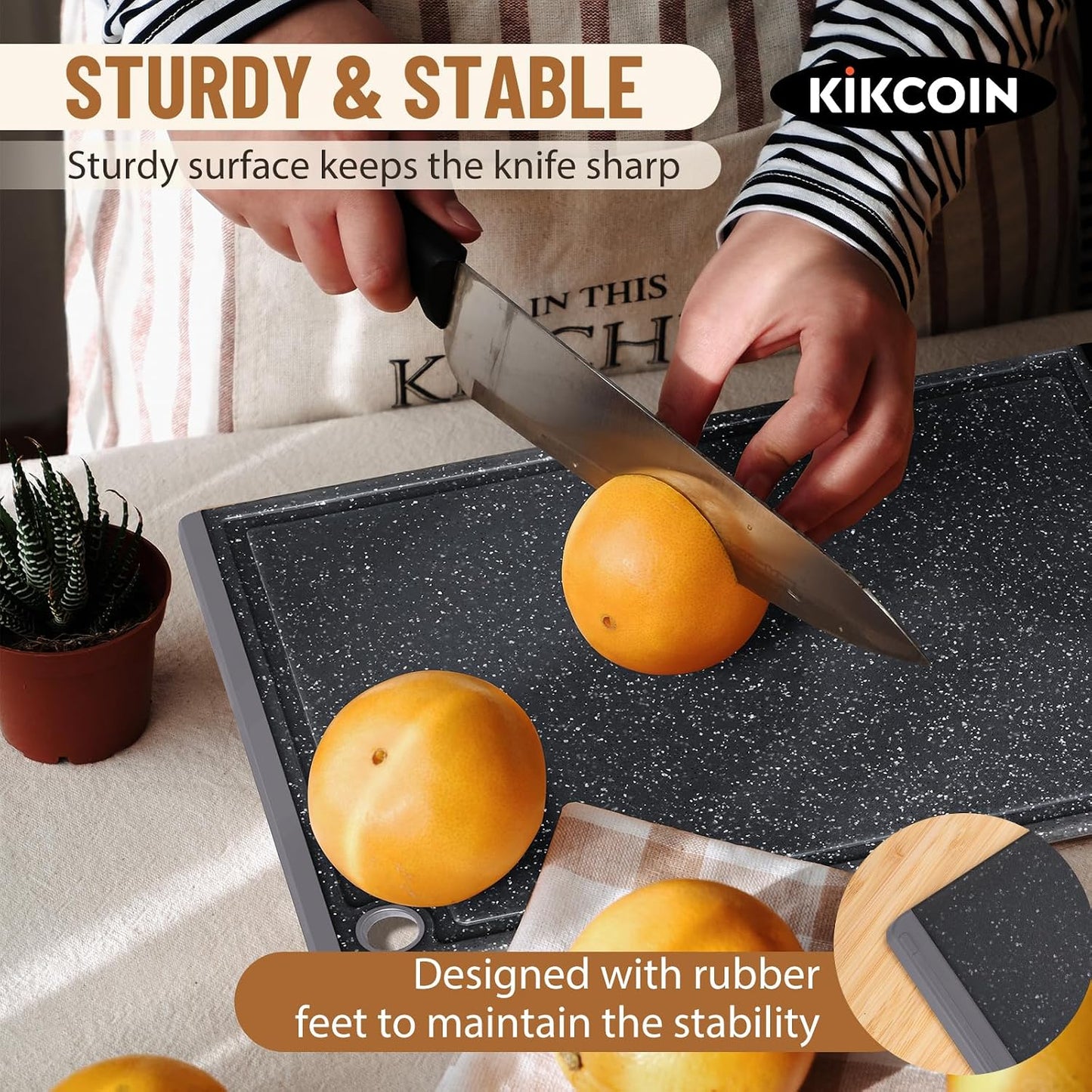 Kikcoin Plastic Cutting Boards for Kitchen, 3-Piece Large Cutting Board Set Dishwasher Safe Chopping Boards with Non-slip Feet and Juice Grooves, Gray
