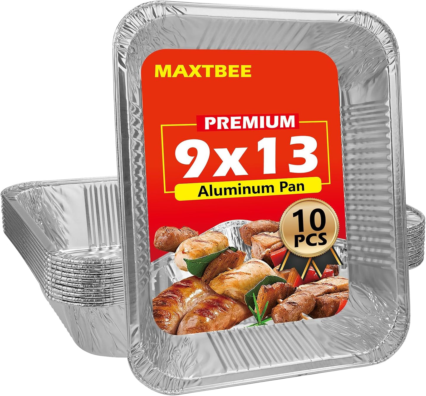 9x13 Aluminum Foil Pans with Lid, 10 Pack Disposable Trays Half Size Heavy Duty Tin Pans Deep Food Containers For Cooking, Meal Prep, Baking, Roasting, Chafing, Heating or Steam Table