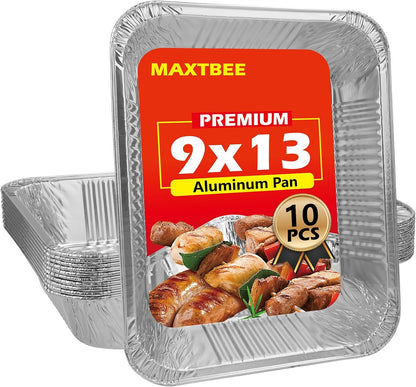 9x13 Aluminum Foil Pans with Lid, 10 Pack Disposable Trays Half Size Heavy Duty Tin Pans Deep Food Containers For Cooking, Meal Prep, Baking, Roasting, Chafing, Heating or Steam Table