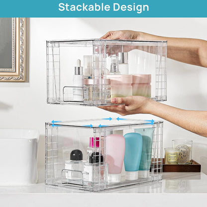 Vtopmart 8 Pack Large Stackable Storage Drawers,Clear Acrylic Drawer Organizers with Handles, Easily Assemble for Fridge, Bathroom,Kitchen Undersink,Cabinet,Pantry Organization and Storage