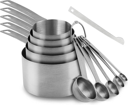 18/8 Stainless Steel Measuring Cups and Spoons Set of 11, Metal Measuring Cups with 1/8 Measuring Cup Set, Dry Measure Cup and Spoon Set for Kitchen and Baking
