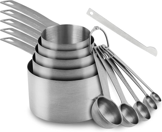 18/8 Stainless Steel Measuring Cups and Spoons Set of 11, Metal Measuring Cups with 1/8 Measuring Cup Set, Dry Measure Cup and Spoon Set for Kitchen and Baking
