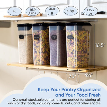 Chef's Path Airtight Food Storage Containers - Pack of 4 (4L/135.3oz) - MULTISPOUT Design for Kitchen & Pantry - BPA-Free Cereal Containers with Bigger Spout Mouth for Easy Pouring