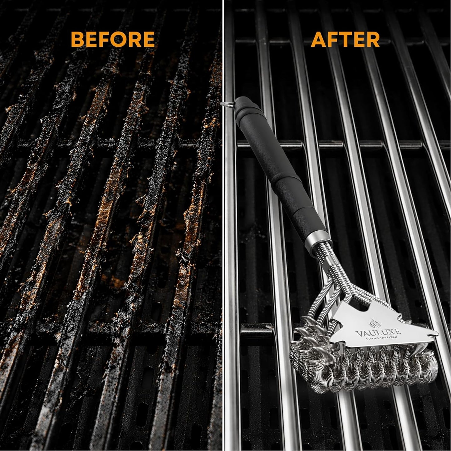 18" Bristle Free Grill Brush and Scraper – BBQ Grill Cleaner Brush with Safe Spiral Spring Head & Stainless Steel Scraper Tool – for Gas, Charcoal, Porcelain and Weber Grill Accessories