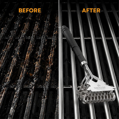 18" Bristle Free Grill Brush and Scraper – BBQ Grill Cleaner Brush with Safe Spiral Spring Head & Stainless Steel Scraper Tool – for Gas, Charcoal, Porcelain and Weber Grill Accessories