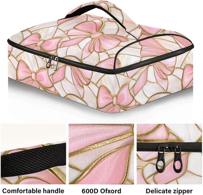 Casserole Carrier Insulated Yellow Lemon Blue Bows Dish 9x13 with Lid Party Travel Warmer Bag for Hot or Cold Food Lasagna Pizza Holder Tote - Colors B
