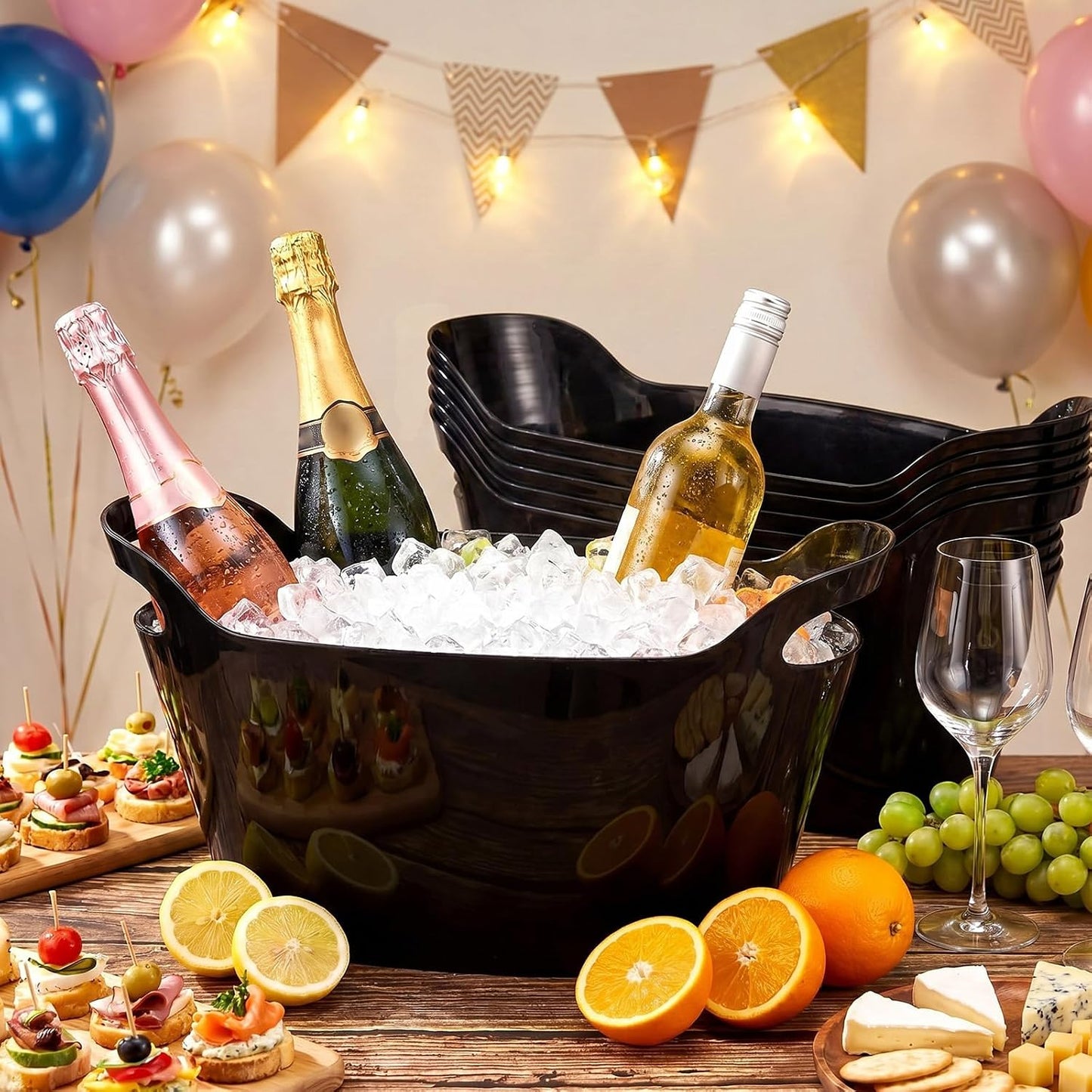 meekoo 6 Pack 6l Ice Bucket for Parties, Plastic Beverage Tub with Handles, Portable Ice Drink Bucket for Wine, Champagne, Beer, Cocktail, Large Drink Chiller for Wedding, Bar, Picnic, Pool(White)