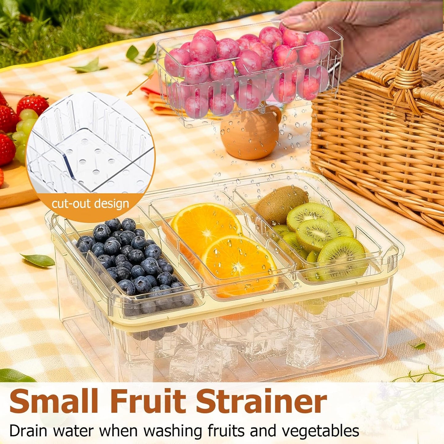 Sorgion Ice Chilled Condiment Caddy with Portable Handle, 5 Compartment Serving Tray with Built-in Bread Slicer and Ice Chamber, Clear Garnish Tray for Bar, Taco Party, BBQ, Picnic & Fruit Pink