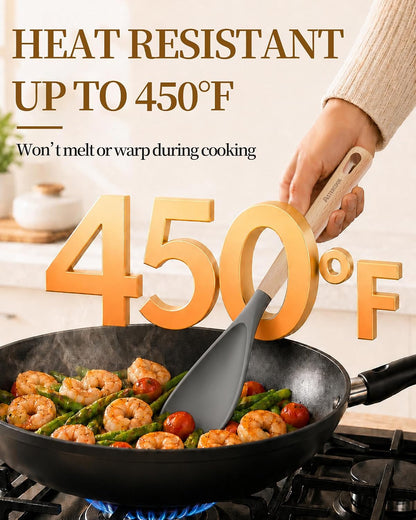Astercook Cooking Spoon, 2 Pack, Nonstick Safe Silicone Spoonula Spatula