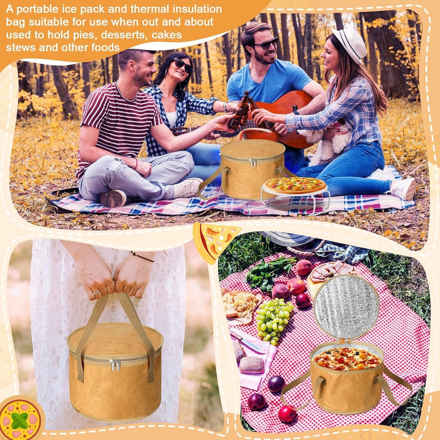 Pickmesh Round Pie Carrier 12 x 7 Inch Insulated Casserole Carriers with Lid and Detachable Handle for Hot or Cold Food Cake Transport Thanksgiving Christmas Gift(Cyan White Zigzag)