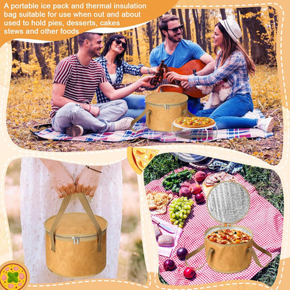 Pickmesh Round Pie Carrier 12 x 7 Inch Insulated Casserole Carriers with Lid and Detachable Handle for Hot or Cold Food Cake Transport Thanksgiving Christmas Gift(Cyan White Zigzag)