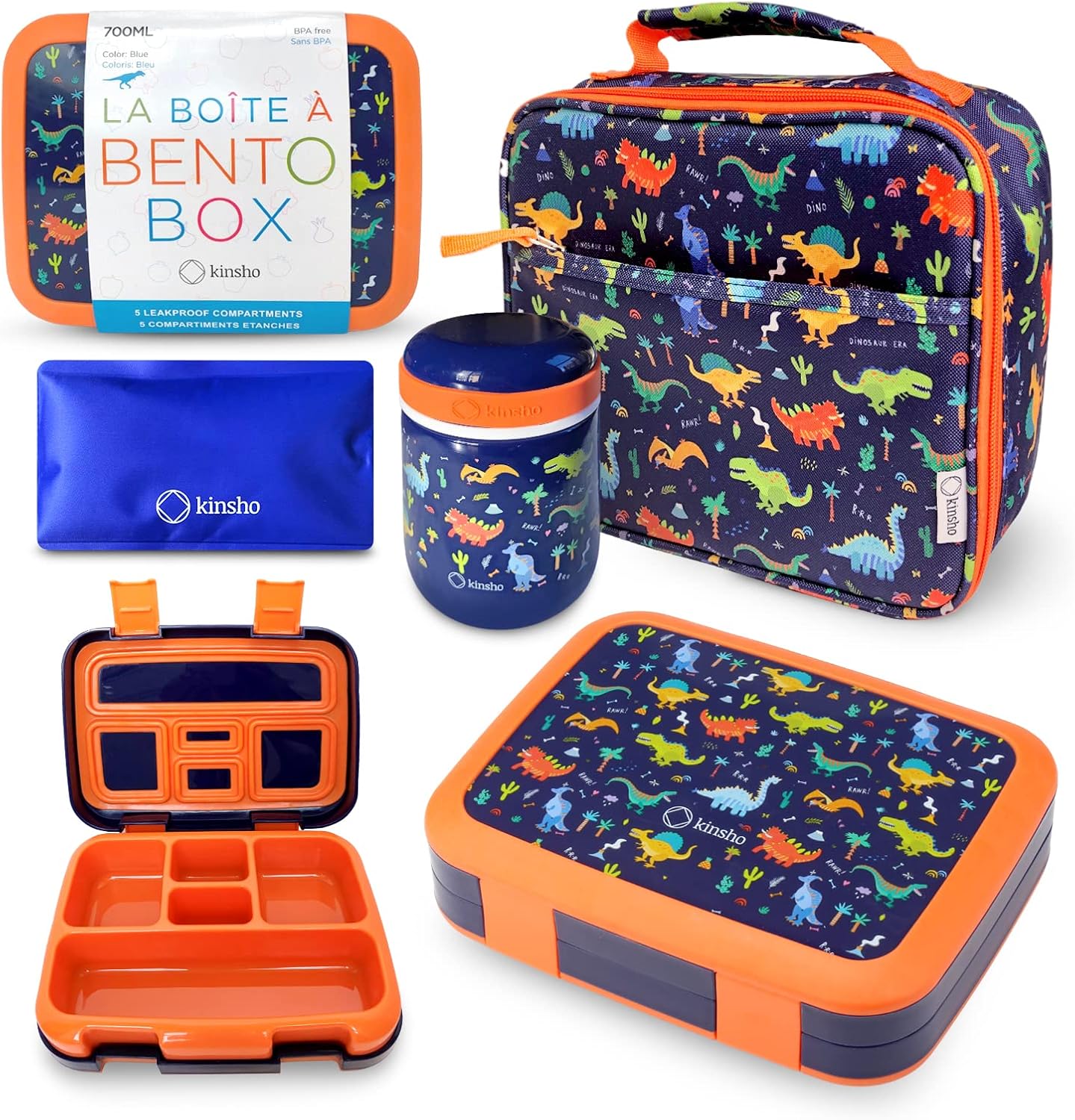 Bento Box with Stainless Steel Thermo, Insulated Lunch Bag, Ice Pack Set for Kids - 5 Compartments, Lunches or Snack Container for Girls, Toddlers Daycare Pre-School, Kindergarten Purple Unicorn