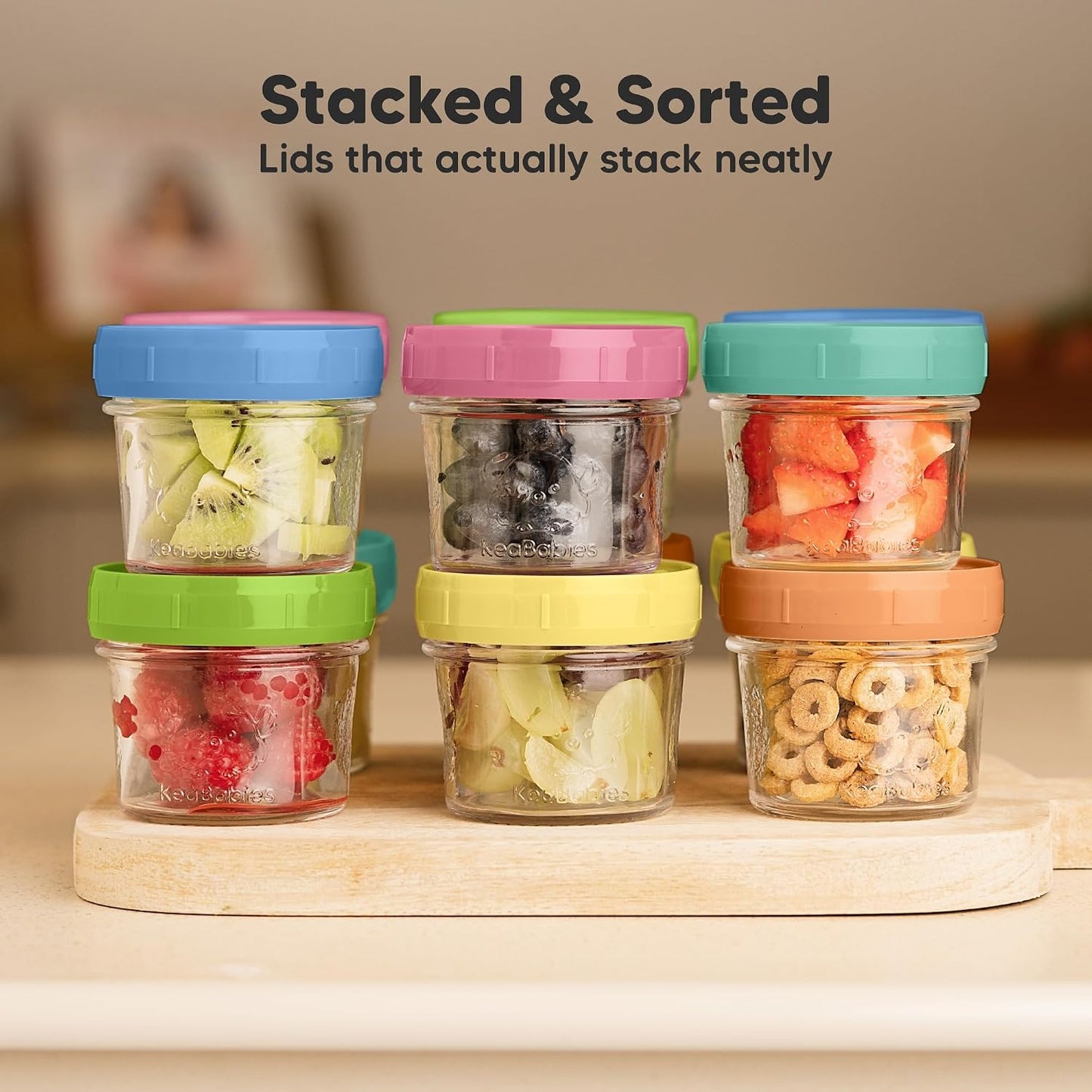 KeaBabies 12pk 4oz Glass Baby Food Containers with Lids - Leak-Proof, Microwavable Small Glass Jars, Baby Purees & Toddler Snack Storage Containers, BPA-Free, Dishwasher & Freezer Safe (Musk Dusk)