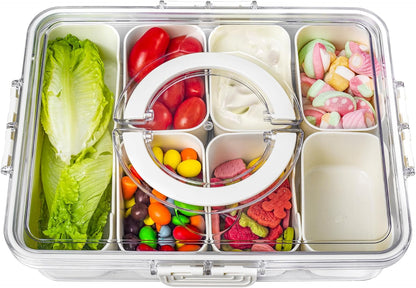 Bandesun Divided Serving Tray with Lid and Handle - Snackle Box Charcuterie Container for Portable Snack Platters - Clear Organizer for Candy, Fruits, Snacks，Nuts - Perfect (Pack of 2)