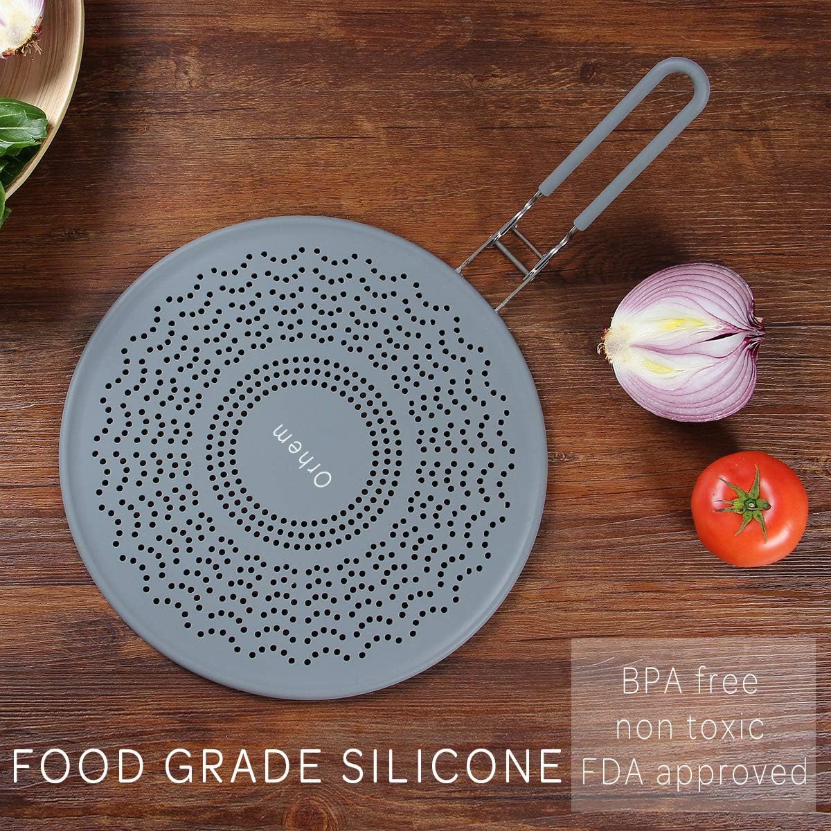 13” Silicone Splatter Screen Pan Cover with Folding Handle, Heat Insulation Cooling Mat, Strainer, Drain Board, Oil Splash Guard for Frying Pan