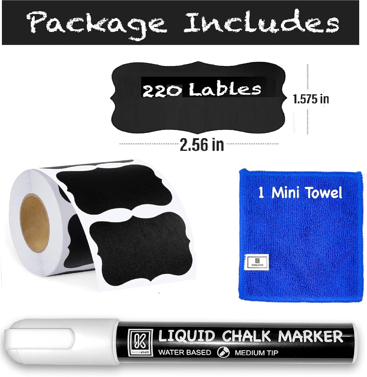 Chalkboard Labels for Jars 162pcs - Waterproof Reusable Chalk Sticker Labels for Containers Storage Jars - 12 Unique Shapes & 3 Sizes Includes Erasable Liquid Chalk Marker & Mini Towel (Pack of 162)
