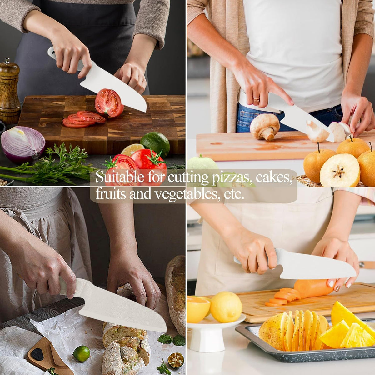 2 PCS Nylon Knife Safe for Kids, Professional Lettuce Knife for Real Cooking, Heat-resistant Plastic Knife for Nonstick Pans, Best as Cake Knife etc. (2-Comb-White)