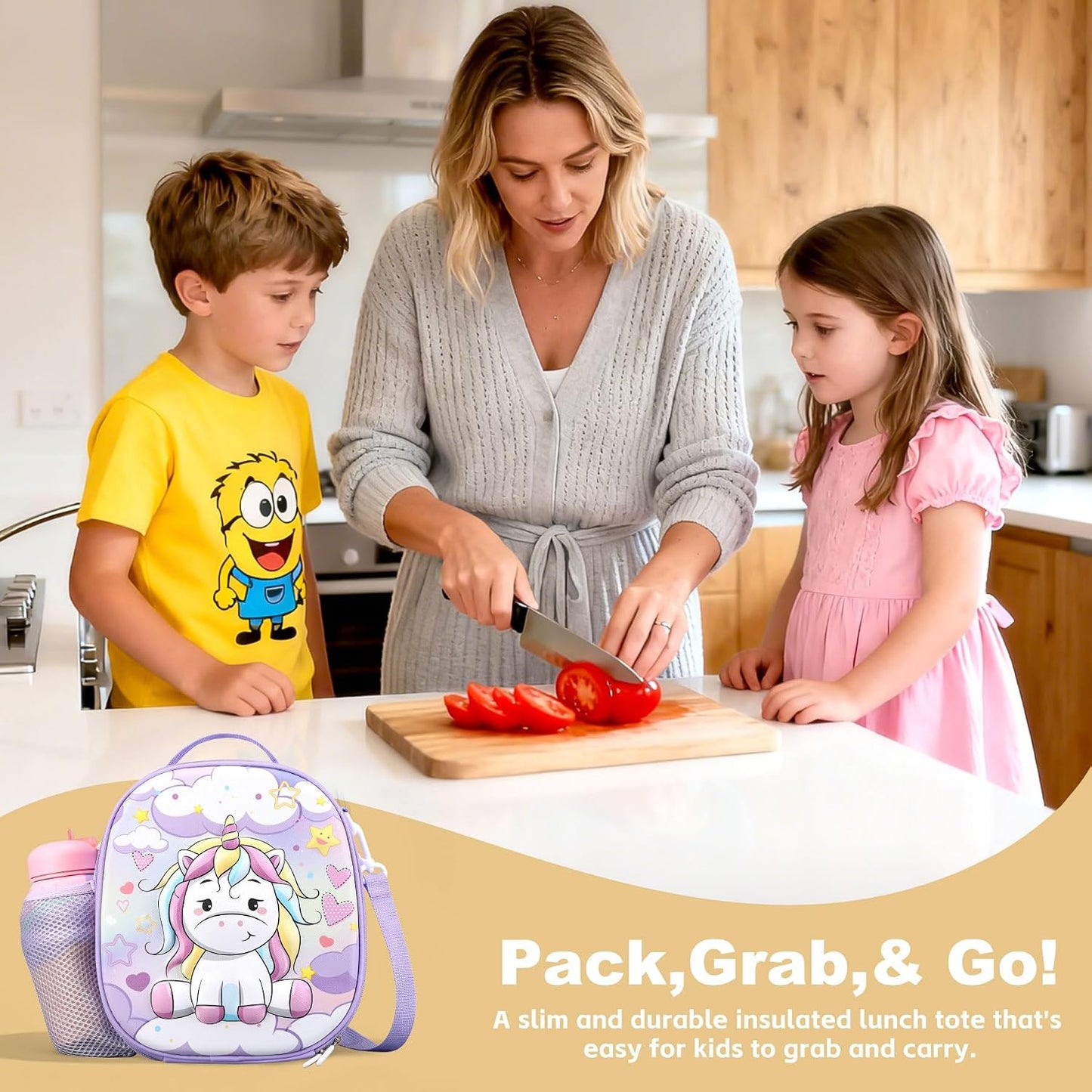 Kids Lunch Box for Kids Insulated Reusable Lunch Bag Tote Durable Children Leak-proof Lunchbox with Adjustable Shoulder Strap for School Daycare Travel Picnic (Navy - 3D Dinosaur)